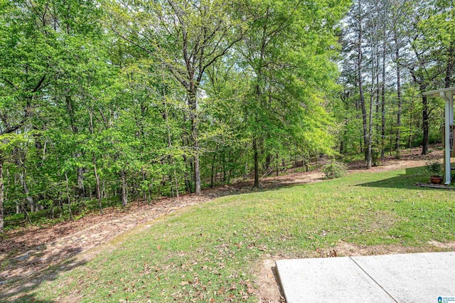 view of yard featuring a view of trees