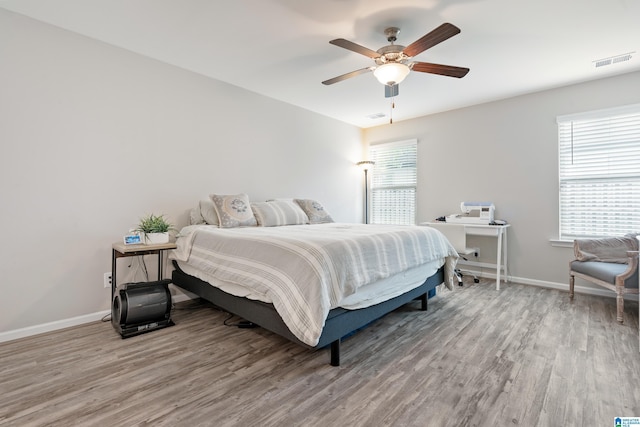 6106 Townley Ct, Mccalla, AL 35111 - bedroom with visible vents, baseboards, ceiling fan, and wood finished floors