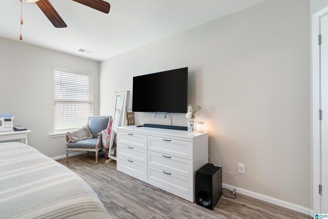6106 Townley Ct, Mccalla, AL 35111 - bedroom featuring light wood-style floors, baseboards, a ceiling fan, and visible vents