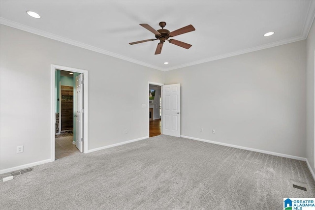 88 Glen Trce, Springville, AL 35146 - unfurnished bedroom with crown molding, carpet flooring, baseboards, and visible vents