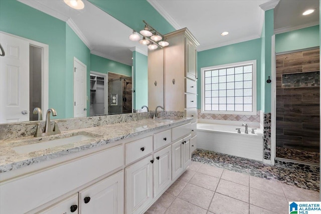 88 Glen Trce, Springville, AL 35146 - full bathroom with a sink, ornamental molding, and tiled shower