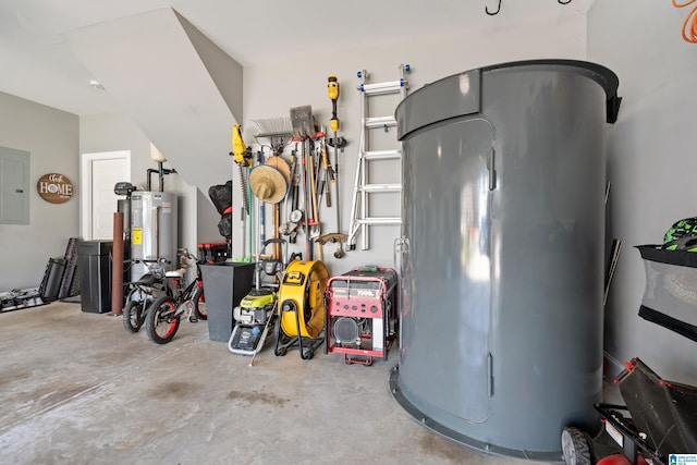utility room featuring electric panel and water heater