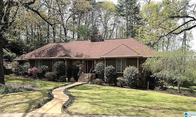 5000 Cameron Rd, Birmingham, AL 35242 - ranch-style home featuring brick siding, roof with shingles, a chimney, and a front yard