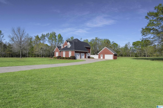 view of front of property with roof with shingles, a front lawn, and concrete driveway