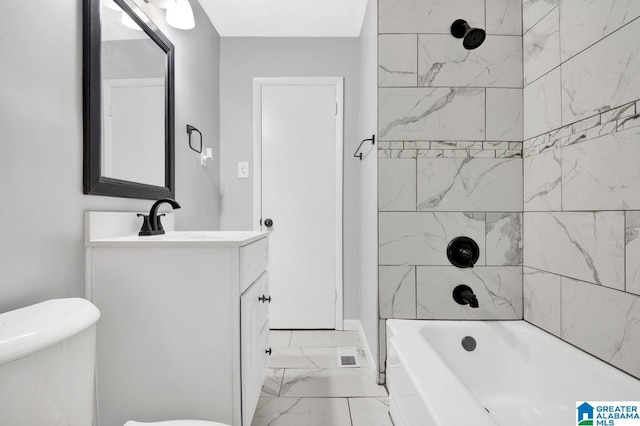 6616 4th Ave S, Birmingham, AL 35212 - full bath with shower / bathtub combination, vanity, marble finish floor, and toilet