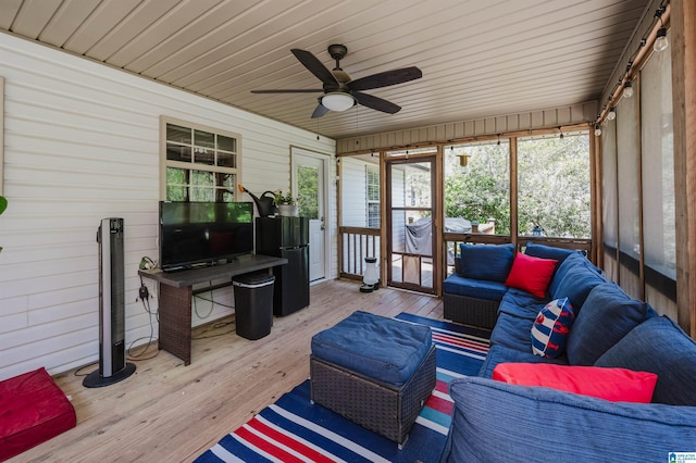 12723 Oak Forest Dr, Lake View, AL 35111 - sunroom featuring an outdoor hangout area and a ceiling fan
