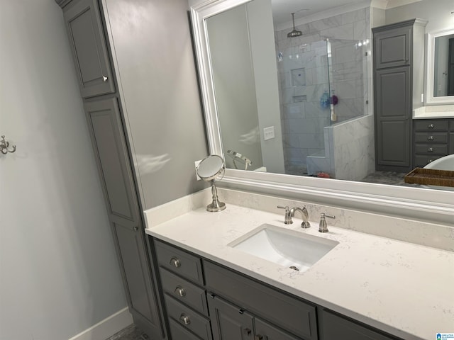 672 Kent Dairy Rd, Alabaster, AL 35007 - bathroom featuring tiled shower and vanity