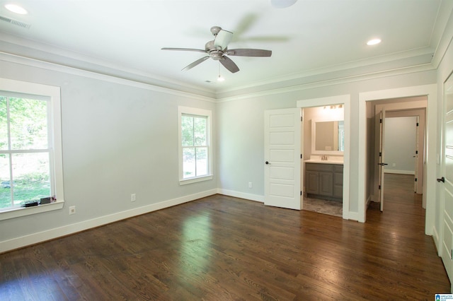 672 Kent Dairy Rd, Alabaster, AL 35007 - unfurnished bedroom featuring dark wood-type flooring, visible vents, baseboards, and ornamental molding