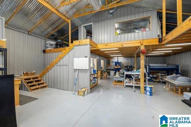 interior space featuring metal wall