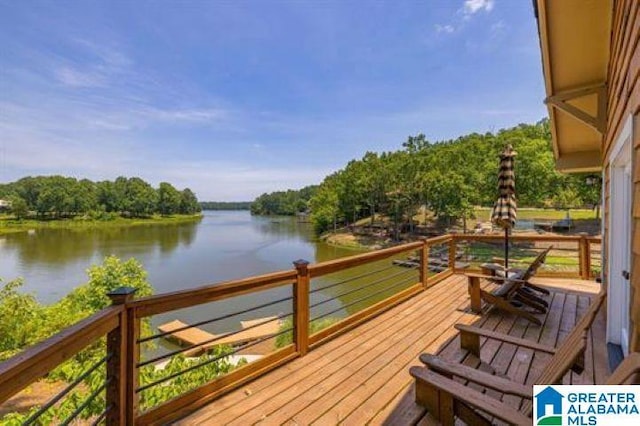 wooden terrace with a water view