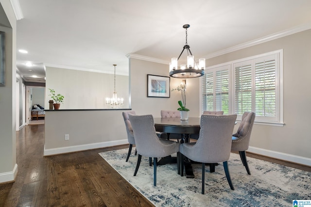 5448 Palomino Trl, Birmingham, AL 35242 - dining space featuring crown molding, a chandelier, and wood finished floors