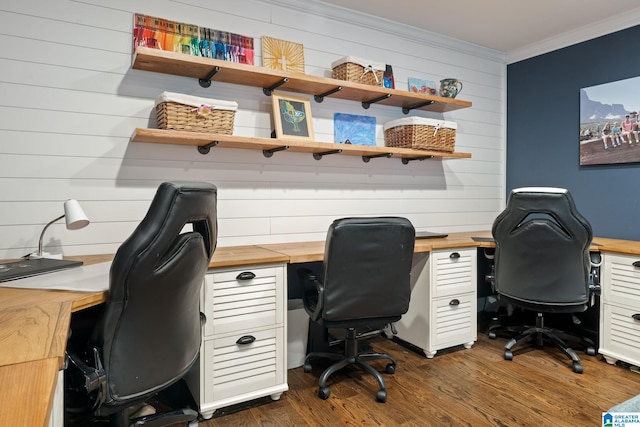 5448 Palomino Trl, Birmingham, AL 35242 - office space with wood walls, dark wood-style flooring, and crown molding