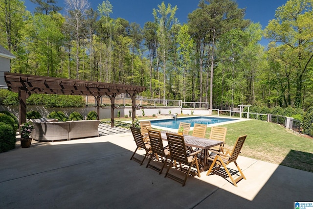 5448 Palomino Trl, Birmingham, AL 35242 - view of pool featuring outdoor lounge area, a pergola, a patio area, fence, and a lawn