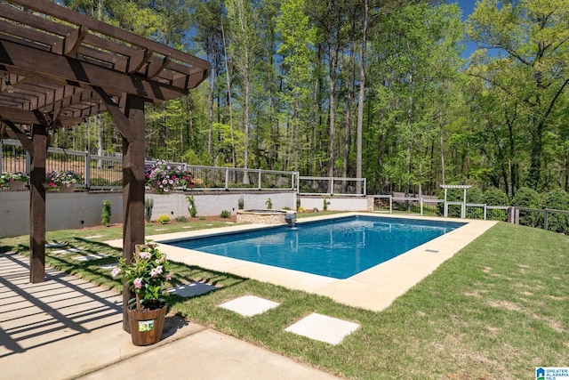 5448 Palomino Trl, Birmingham, AL 35242 - view of pool featuring a fenced in pool, a view of trees, a pergola, a yard, and fence