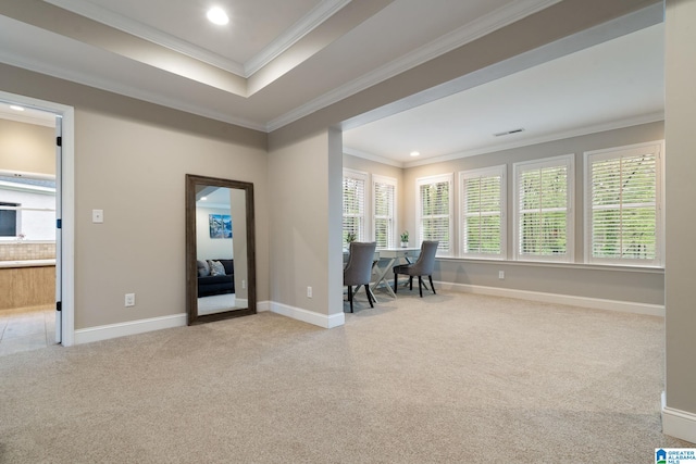5448 Palomino Trl, Birmingham, AL 35242 - home office with ornamental molding, visible vents, recessed lighting, carpet flooring, and baseboards