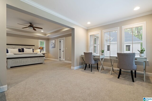 5448 Palomino Trl, Birmingham, AL 35242 - carpeted bedroom with recessed lighting, a tray ceiling, baseboards, and ornamental molding
