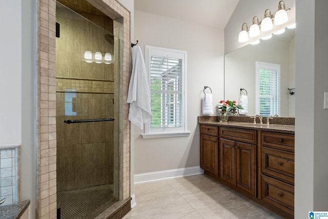 5448 Palomino Trl, Birmingham, AL 35242 - full bath featuring a shower stall, vanity, baseboards, and tile patterned flooring