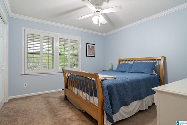 5448 Palomino Trl, Birmingham, AL 35242 - carpeted bedroom with crown molding, baseboards, and a ceiling fan