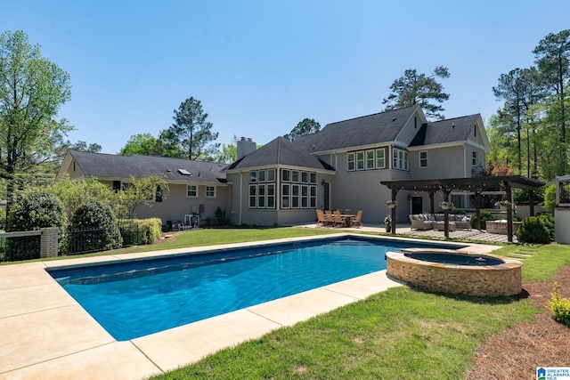 5448 Palomino Trl, Birmingham, AL 35242 - view of swimming pool with a pergola, outdoor lounge area, a lawn, an in ground hot tub, and a fenced in pool