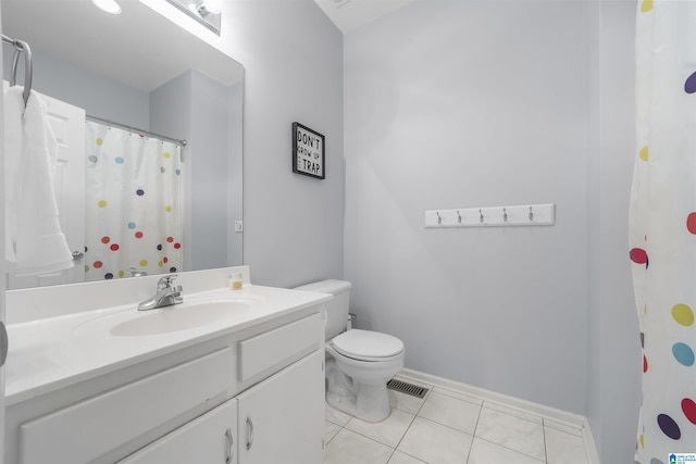 full bath with visible vents, baseboards, toilet, vanity, and tile patterned flooring
