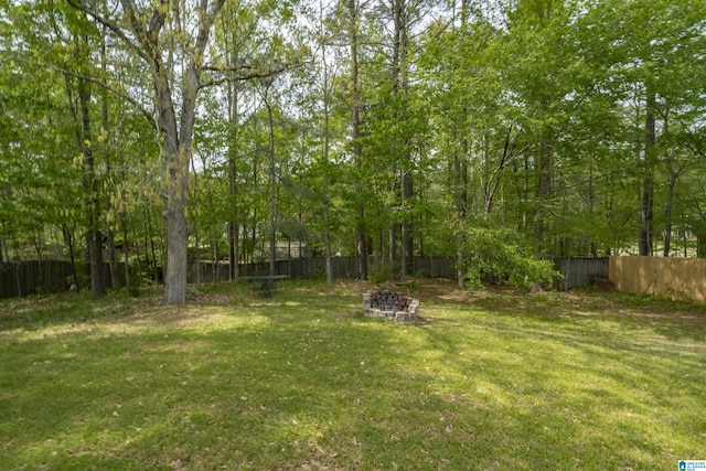 view of yard featuring a fenced backyard and an outdoor fire pit