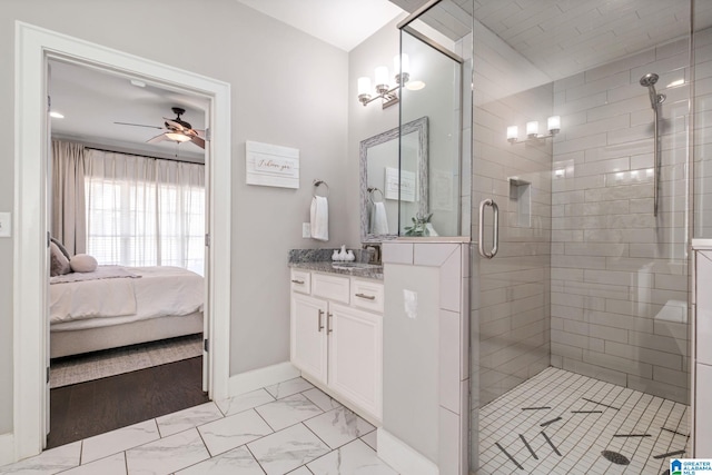 6037 Clubhouse Dr, Trussville, AL 35173 - full bath featuring vanity, a shower stall, marble finish flooring, a ceiling fan, and ensuite bath