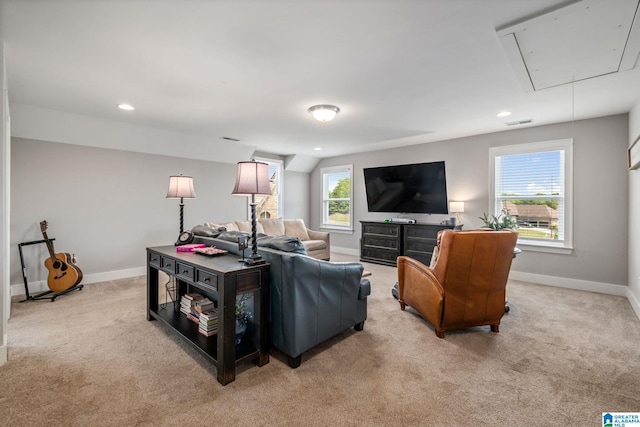 6037 Clubhouse Dr, Trussville, AL 35173 - living area featuring attic access, carpet floors, and recessed lighting