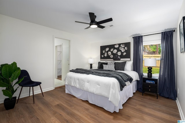 1121 Lawley St, Helena, AL 35080 - bedroom with baseboards, a ceiling fan, wood finished floors, and visible vents