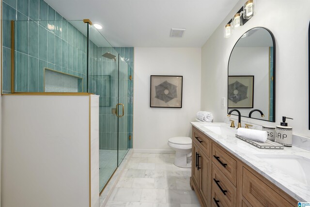 1121 Lawley St, Helena, AL 35080 - full bathroom with a sink, double vanity, toilet, baseboards, and a shower stall