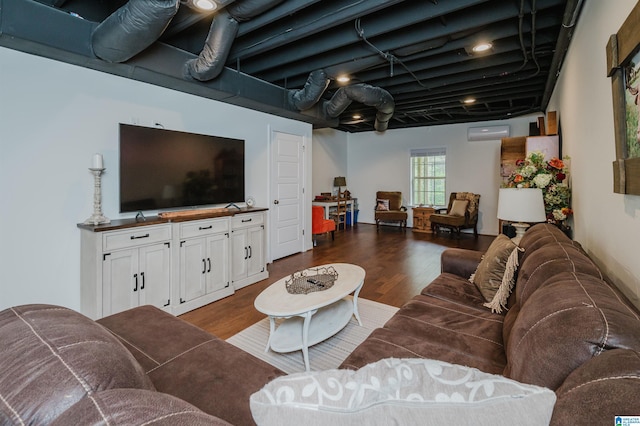 living area featuring dark wood-style floors