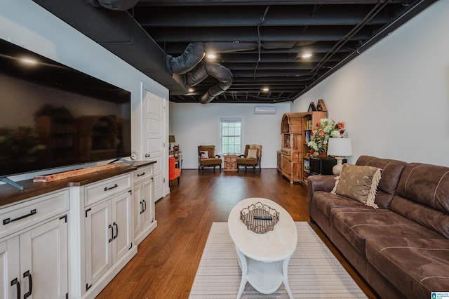living room with dark wood-style flooring