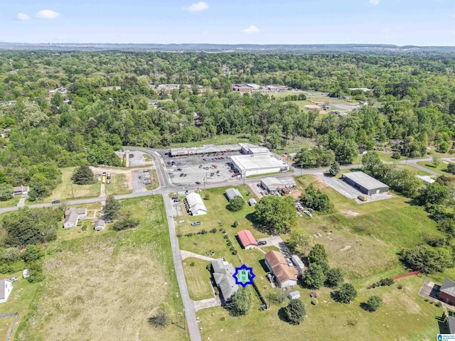 drone / aerial view featuring a view of trees