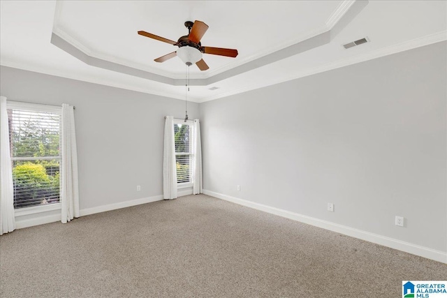 5592 Summit Pointe, Pinson, AL 35126 - empty room featuring visible vents, a tray ceiling, a ceiling fan, and ornamental molding