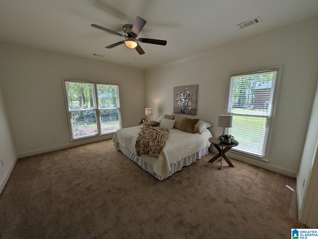 4206 Shinnecock Cir, Bessemer, AL 35022 - bedroom with carpet flooring, baseboards, ornamental molding, and visible vents