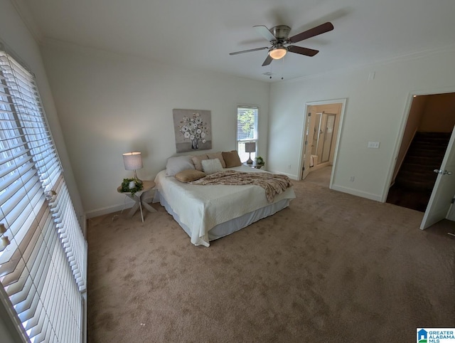 4206 Shinnecock Cir, Bessemer, AL 35022 - bedroom featuring crown molding, ensuite bath, a ceiling fan, carpet flooring, and baseboards