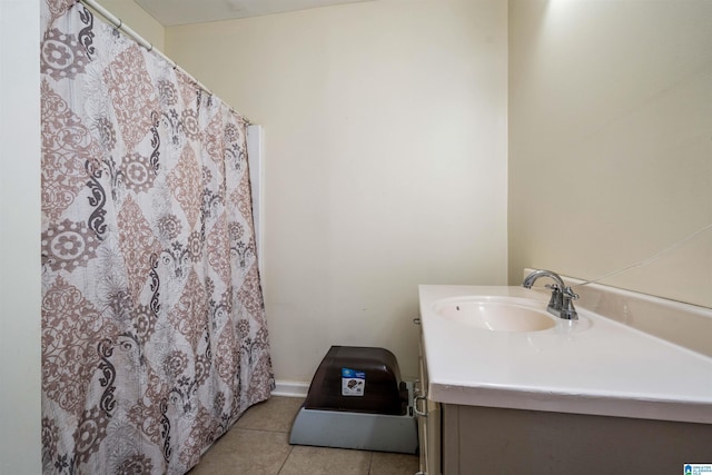 13563 Date St, Northport, AL 35475 - bathroom featuring curtained shower, tile patterned flooring, and vanity