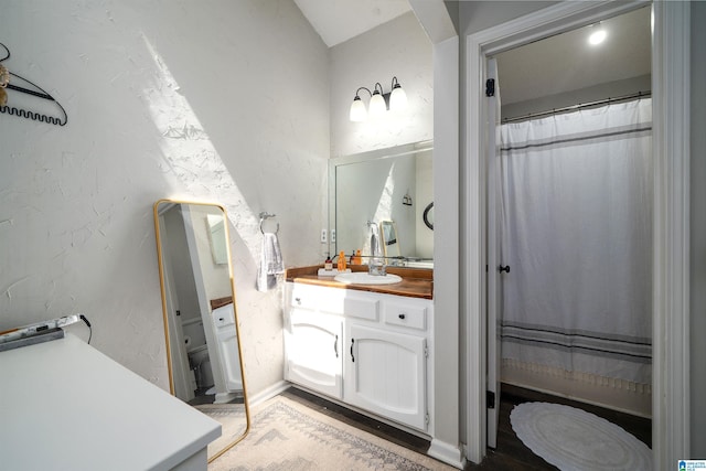 bathroom featuring vanity and wood finished floors