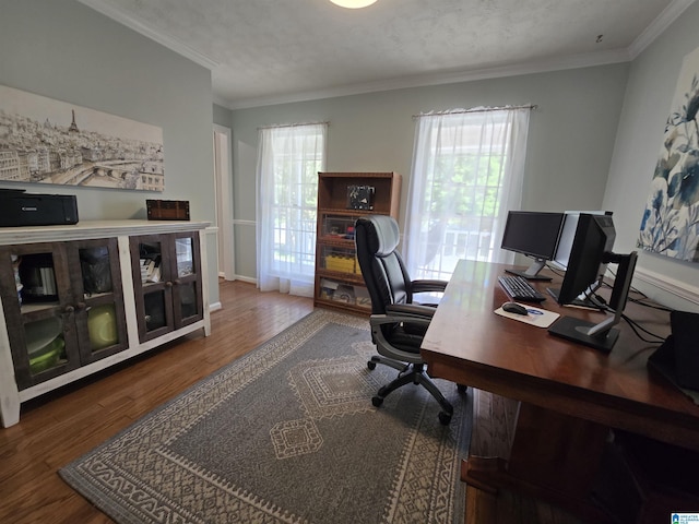 913 Falling Star Ln, Alabaster, AL 35007 - office with baseboards, crown molding, and wood finished floors