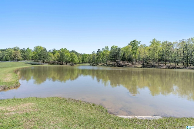 property view of water with a forest view