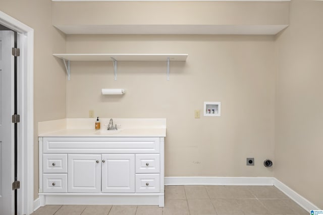 2836 Overton Rd, Mountain Brook, AL 35223 - washroom with light tile patterned flooring, baseboards, a sink, washer hookup, and hookup for an electric dryer