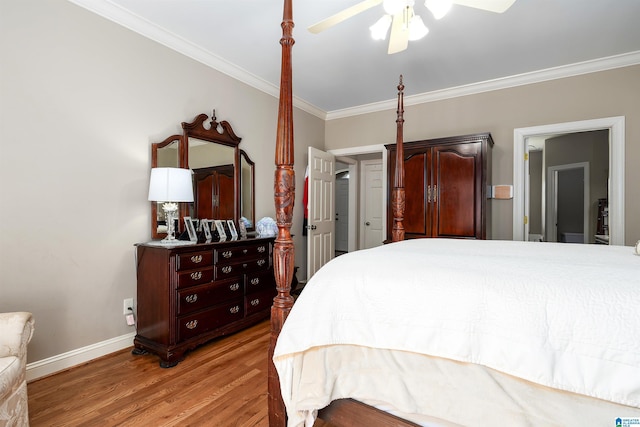 7717 Clayton Cove Pkwy, Clay, AL 35126 - bedroom featuring ornamental molding, baseboards, light wood-type flooring, and a ceiling fan