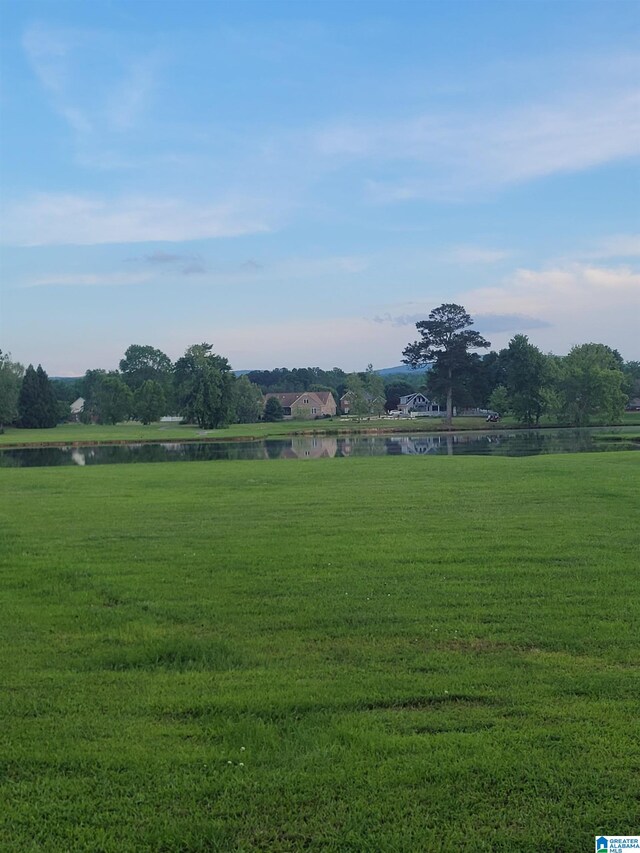 view of community with a water view and a yard