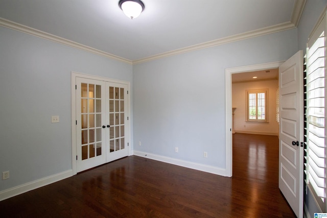 3881 Ross Park Dr, Hoover, AL 35226 - unfurnished room featuring baseboards, crown molding, french doors, and dark wood-type flooring
