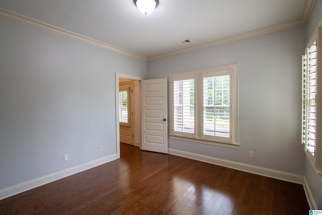 3881 Ross Park Dr, Hoover, AL 35226 - unfurnished room with baseboards, crown molding, dark wood-type flooring, and visible vents
