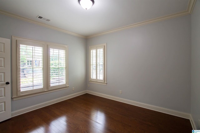 3881 Ross Park Dr, Hoover, AL 35226 - unfurnished room featuring dark wood-type flooring, visible vents, baseboards, and ornamental molding