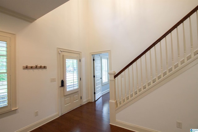 3881 Ross Park Dr, Hoover, AL 35226 - foyer entrance featuring stairway, dark wood finished floors, and baseboards