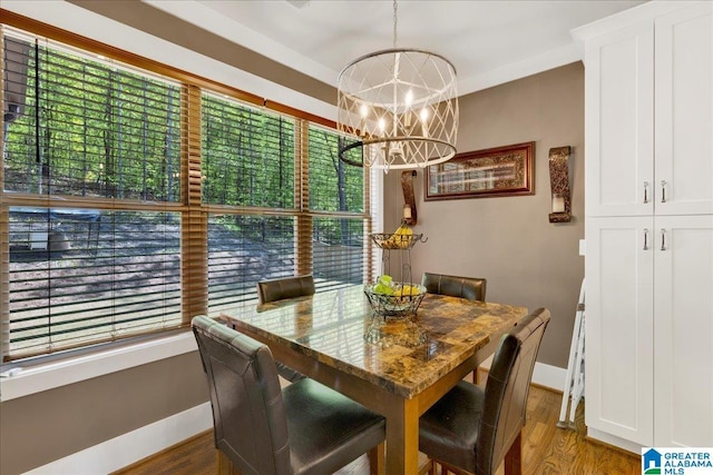 2092 Grey Oaks Ter, Pelham, AL 35124 - dining area featuring wood finished floors, baseboards, and an inviting chandelier