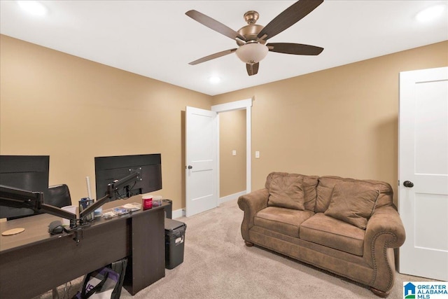 2092 Grey Oaks Ter, Pelham, AL 35124 - carpeted home office with recessed lighting, a ceiling fan, and baseboards