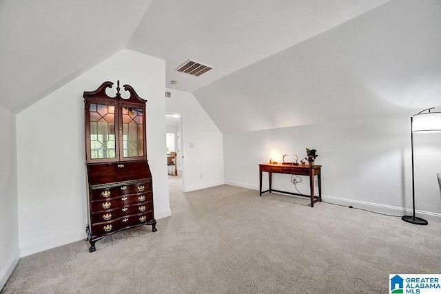 712 Valley St, Hoover, AL 35226 - bonus room featuring baseboards, vaulted ceiling, visible vents, and carpet