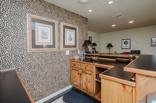 4527 High Court Cir, Hoover, AL 35242 - bar with dark tile patterned flooring, visible vents, a sink, and recessed lighting